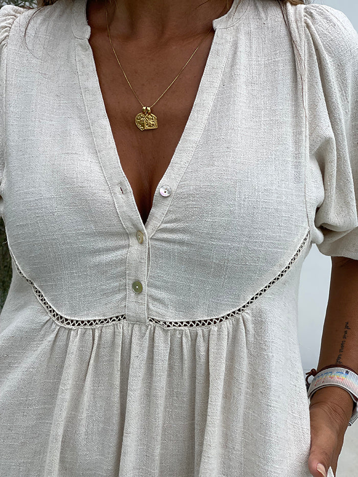 Linen Blend Midi Dress - Sand – Style Me Luxe