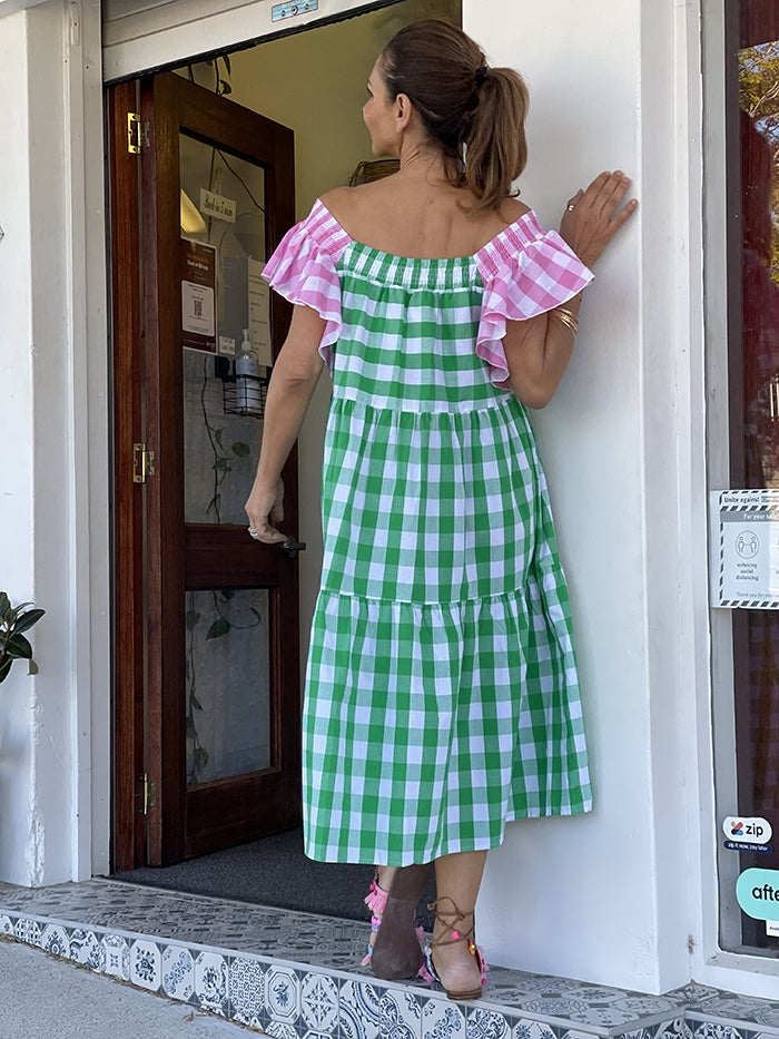 Green and white check on sale dress