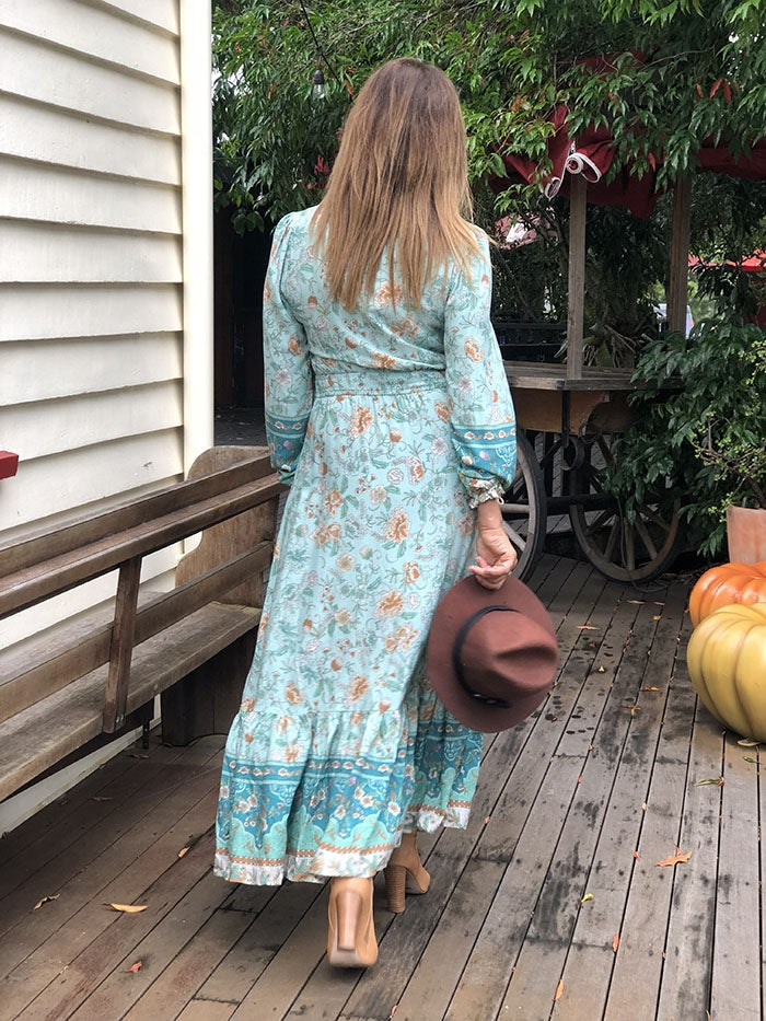 Aqua floral deals maxi dress