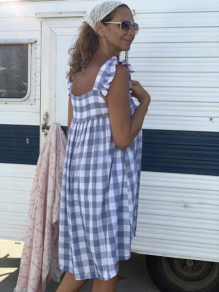 Gingham frill outlet dress