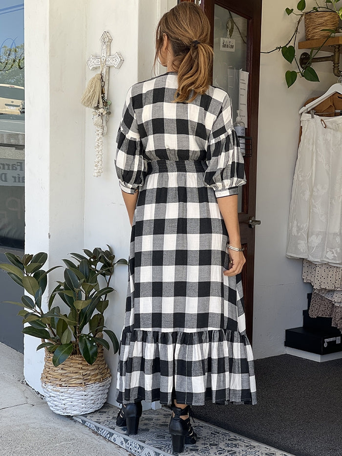 Black and shop white chequered dress