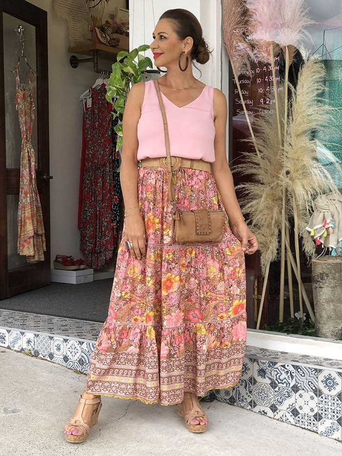 Oihara Maxi Skirt Pink Floral