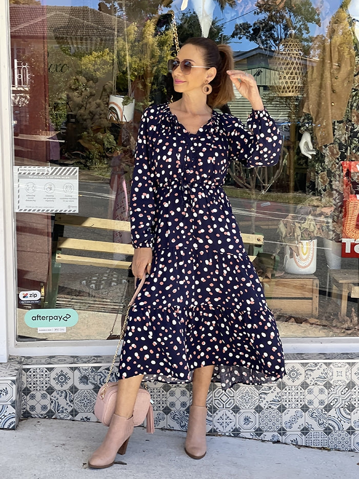 Navy spot sales maxi dress