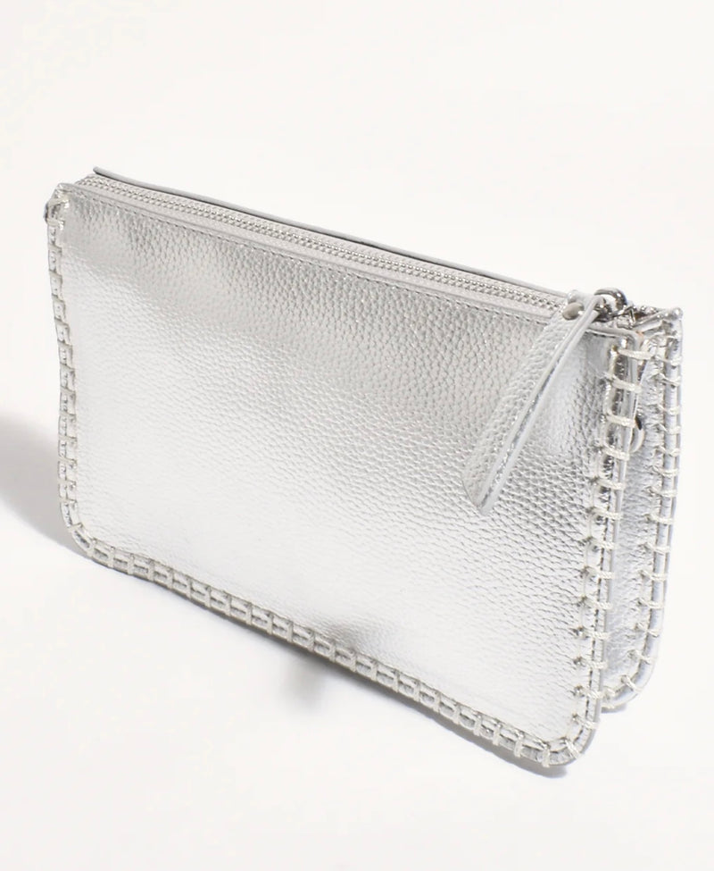 Bobbi Blanket Stitch Clutch - Silver