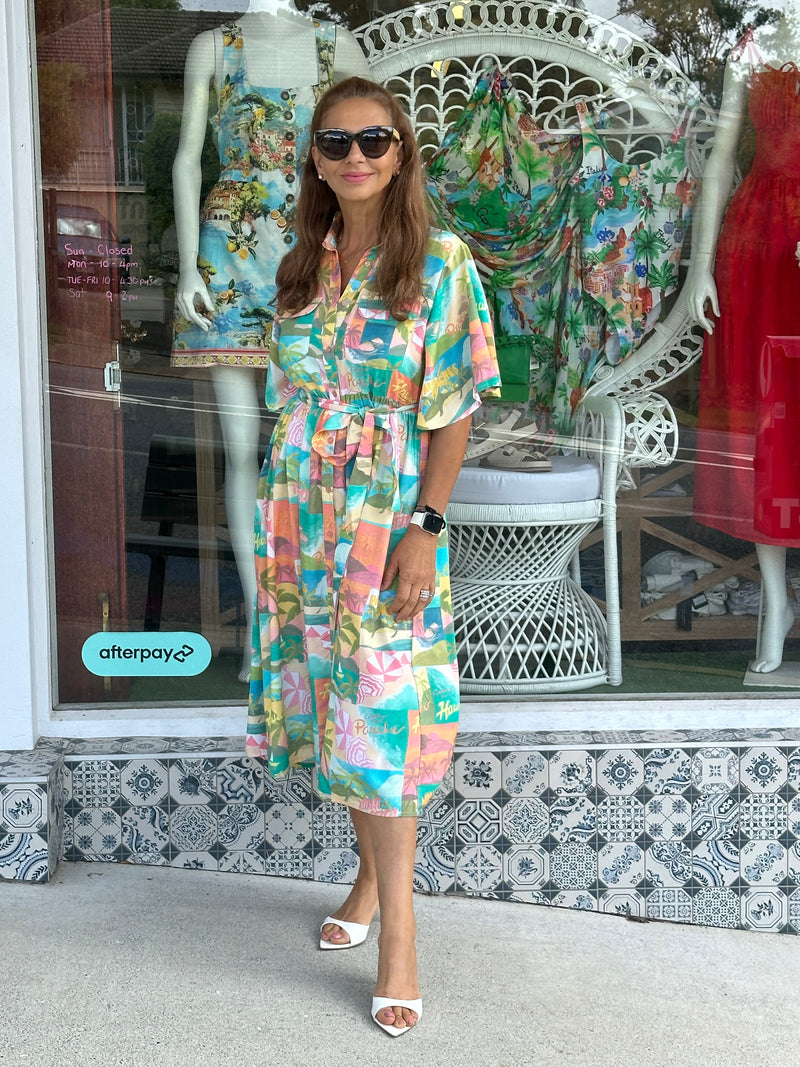 Hawaii Print Shirt Dress