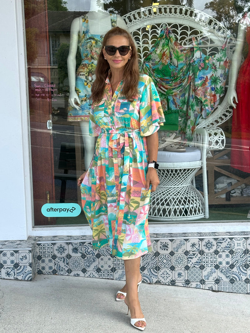 Hawaii Print Shirt Dress