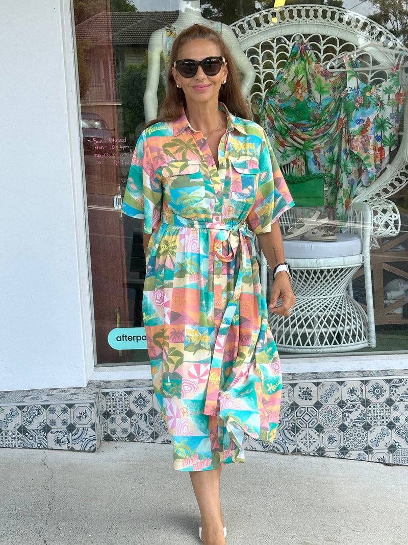 Hawaii Print Shirt Dress