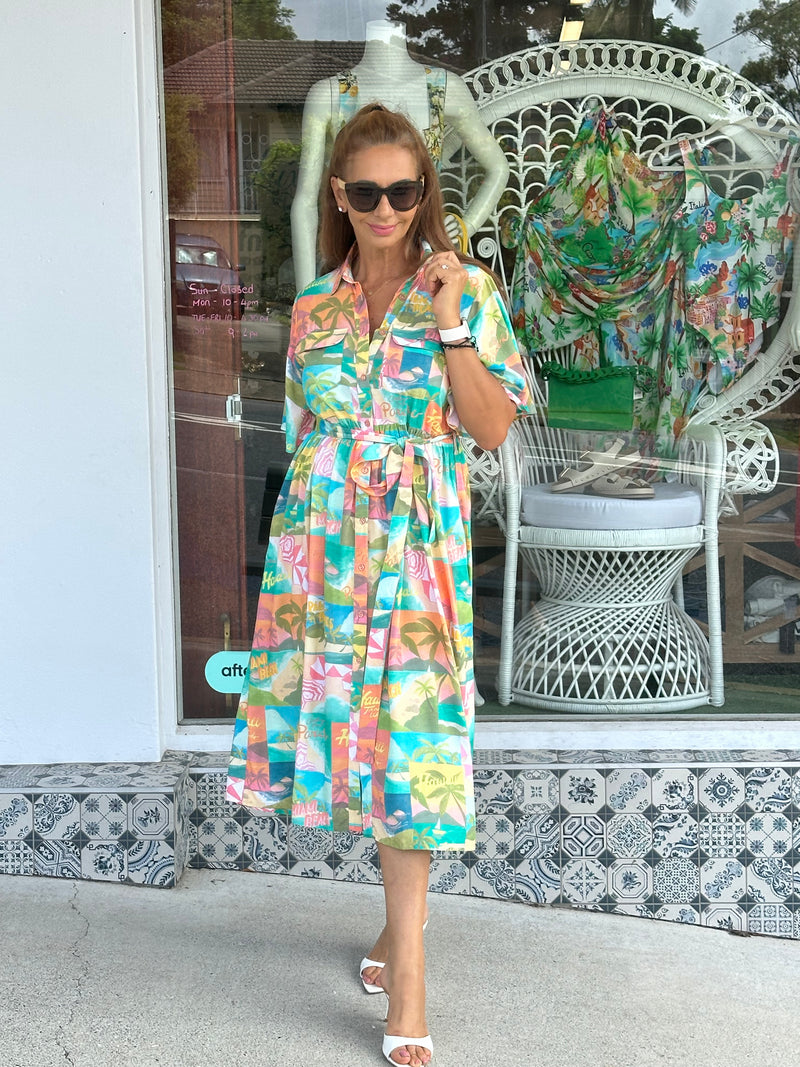 Hawaii Print Shirt Dress