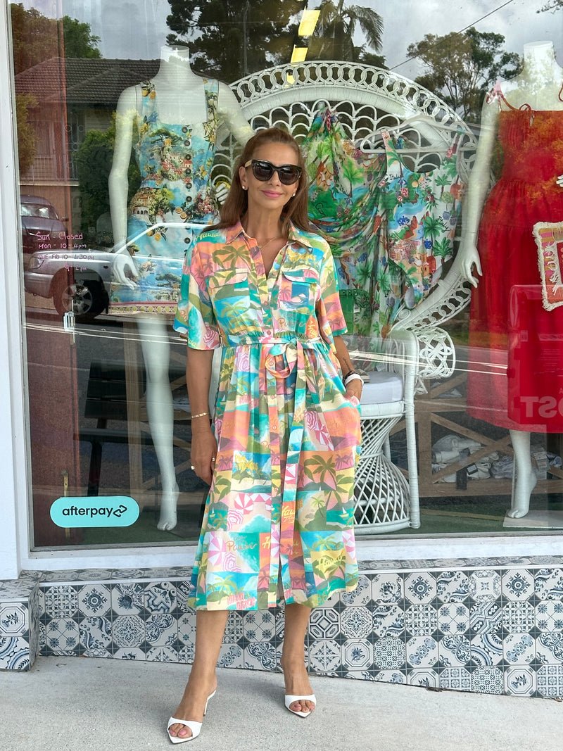 Hawaii Print Shirt Dress