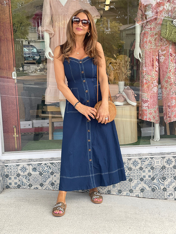 Sweetheart Denim Midi Dress