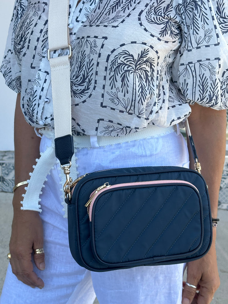 Louisa Contrast Zip Bag - Navy