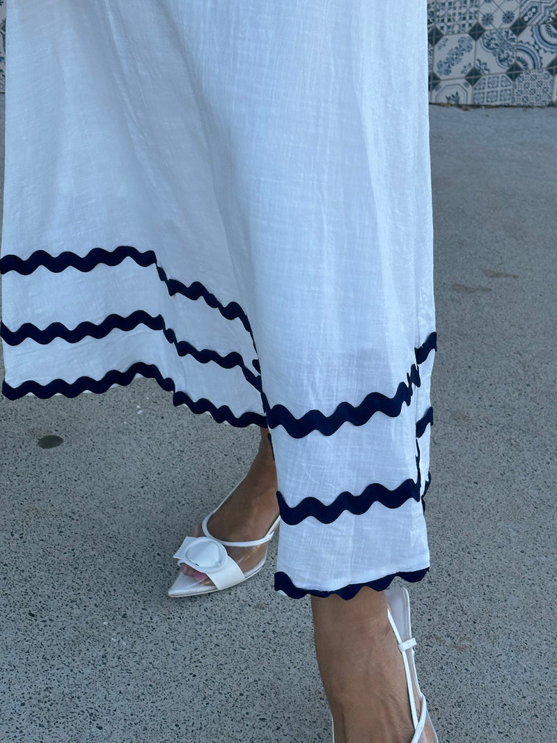 White and Navy Ric Rac Maxi Skirt