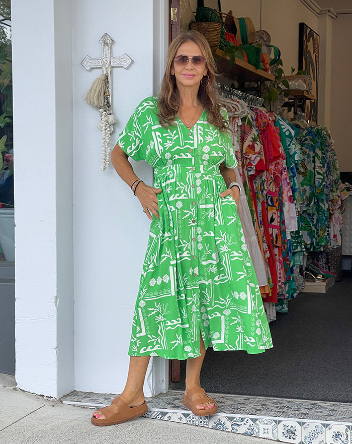 Solana Midi Dress - Lime Green