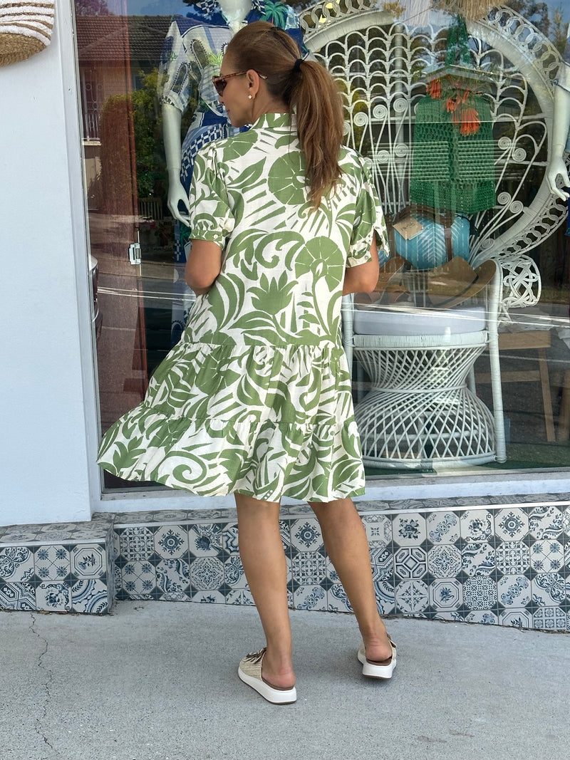 Domi Green Print Dress