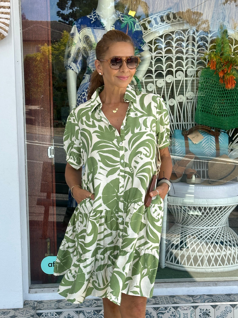 Domi Green Print Dress