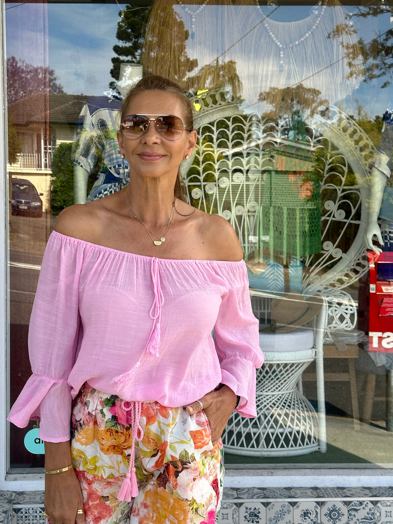 Candy Pink Off the Shoulder Top