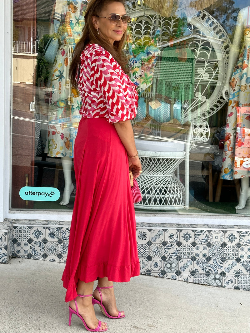 Just Love Frill Blouse - Red and Pink