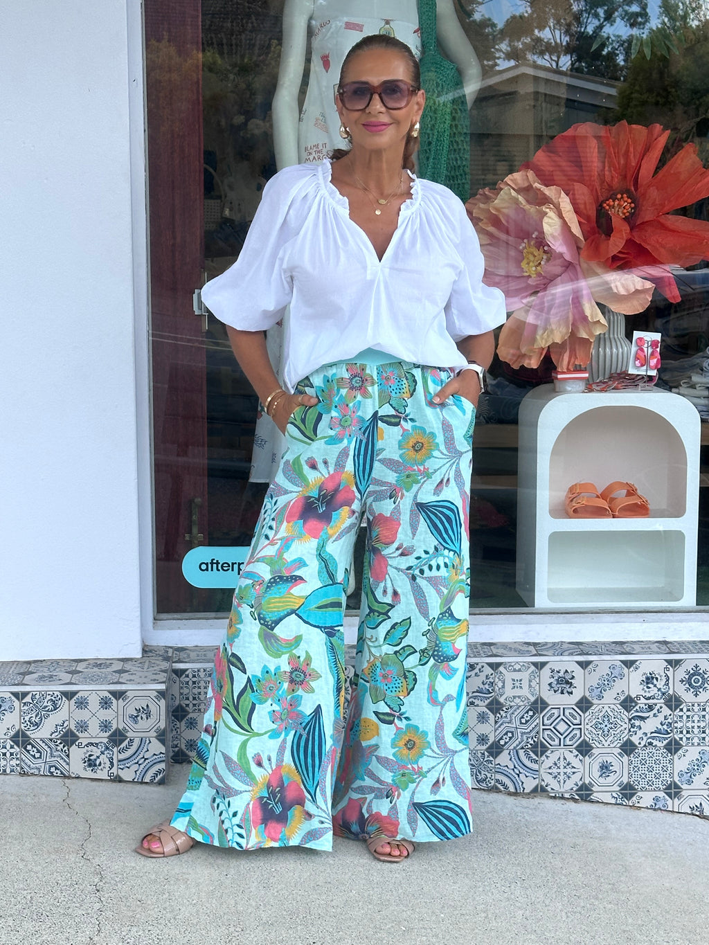 Aiere Print Linen Pants