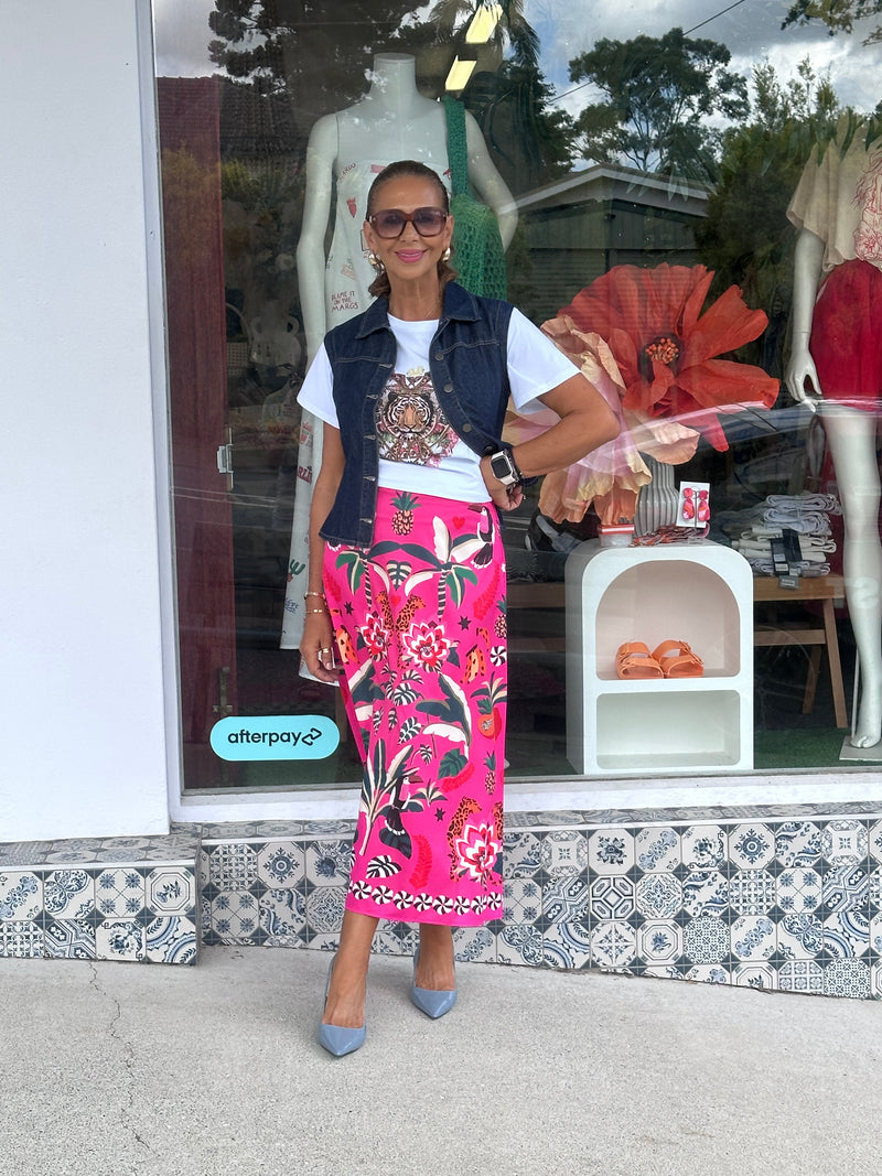 Aruba Print Hot Pink Skirt