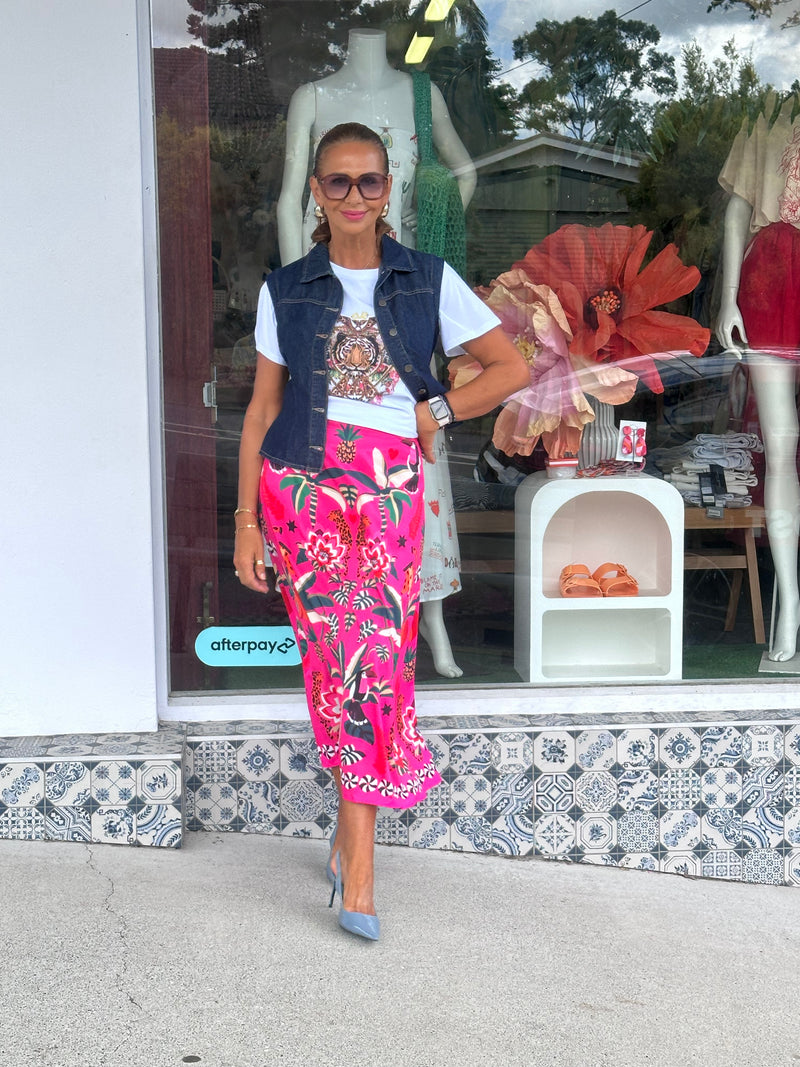 Aruba Print Hot Pink Skirt