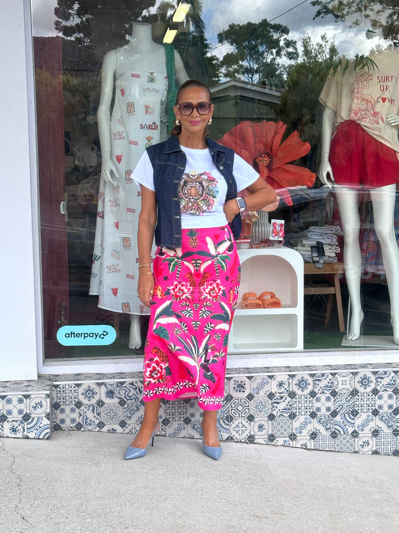 Aruba Print Hot Pink Skirt