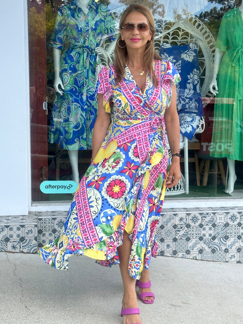 Ava Wrap Dress - Summer Mosaic