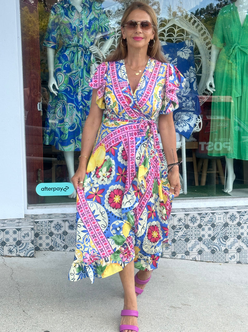 Ava Wrap Dress - Summer Mosaic