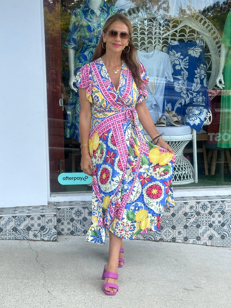 Ava Wrap Dress - Summer Mosaic