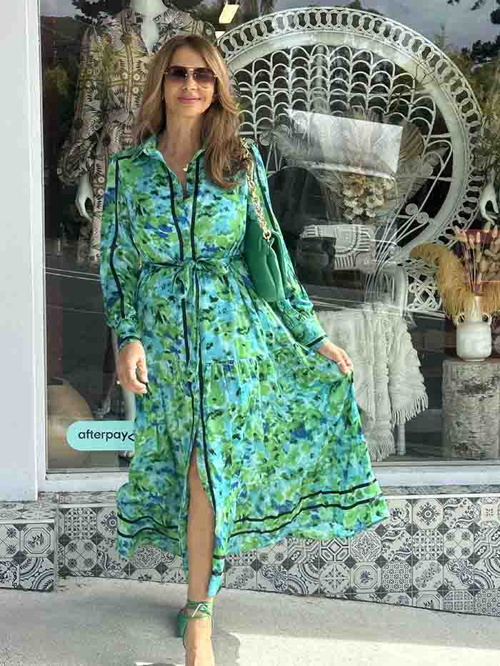 Cherise Flora Dress - Blue Green