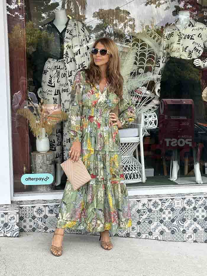 Eliana Long Sleeve Maxi Dress - Sage Floral