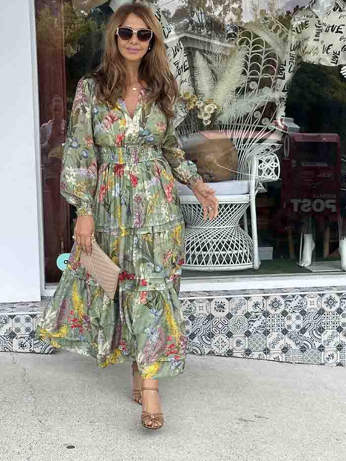 Eliana Long Sleeve Maxi Dress - Sage Floral