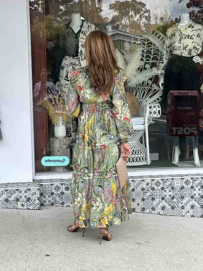 Eliana Long Sleeve Maxi Dress - Sage Floral