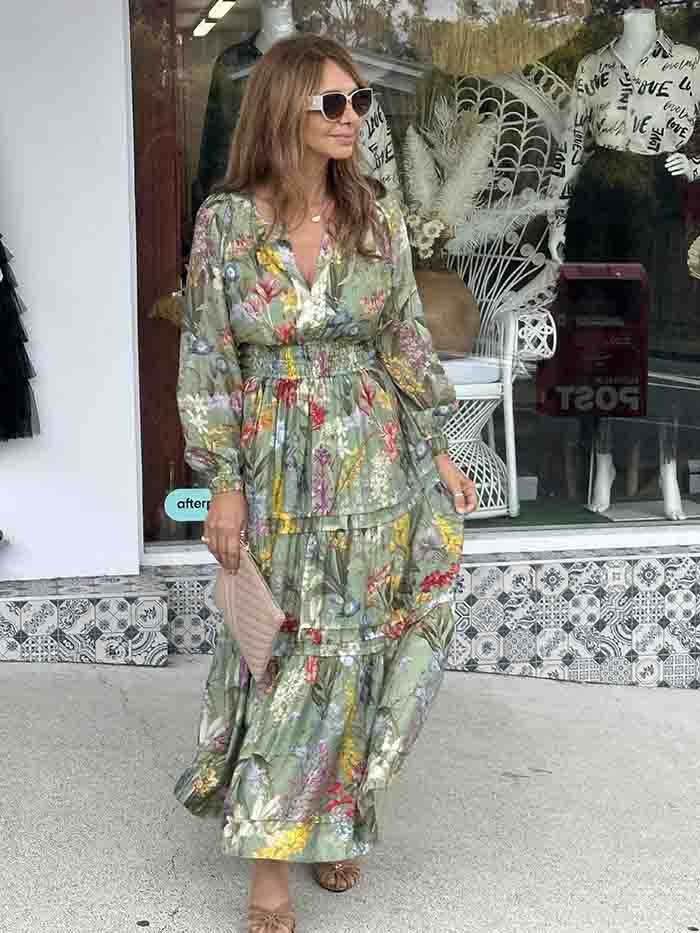 Eliana Long Sleeve Maxi Dress - Sage Floral