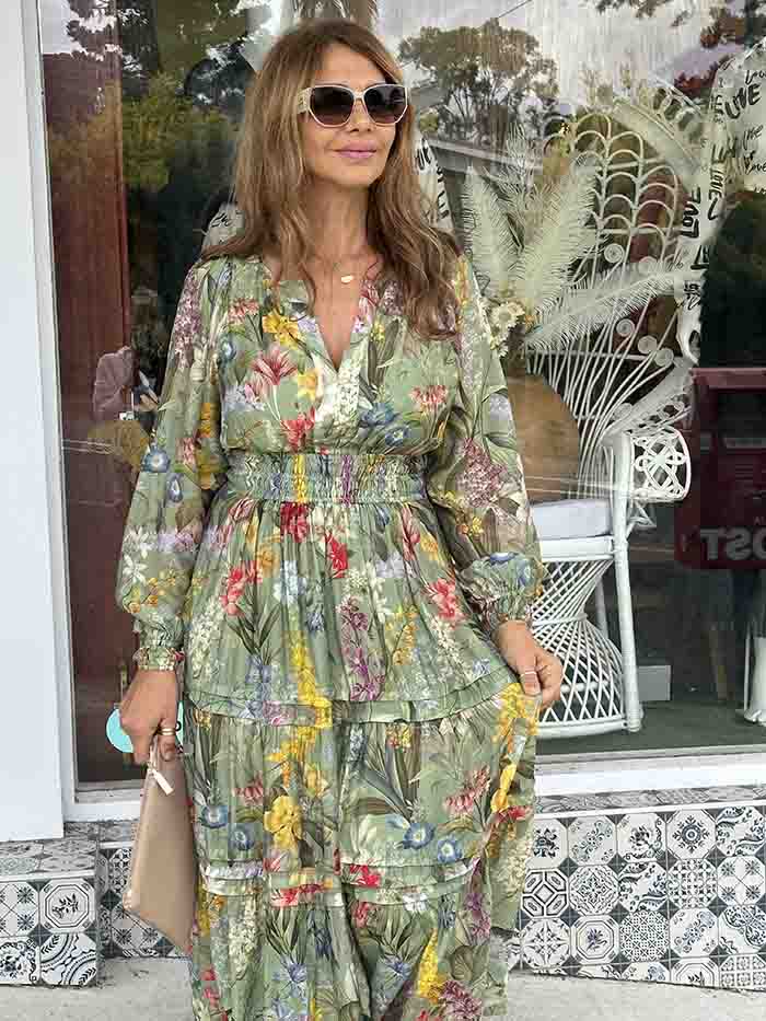 Eliana Long Sleeve Maxi Dress - Sage Floral