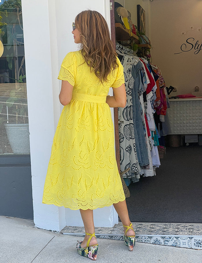 Broderie Anglaise Dress - Yellow