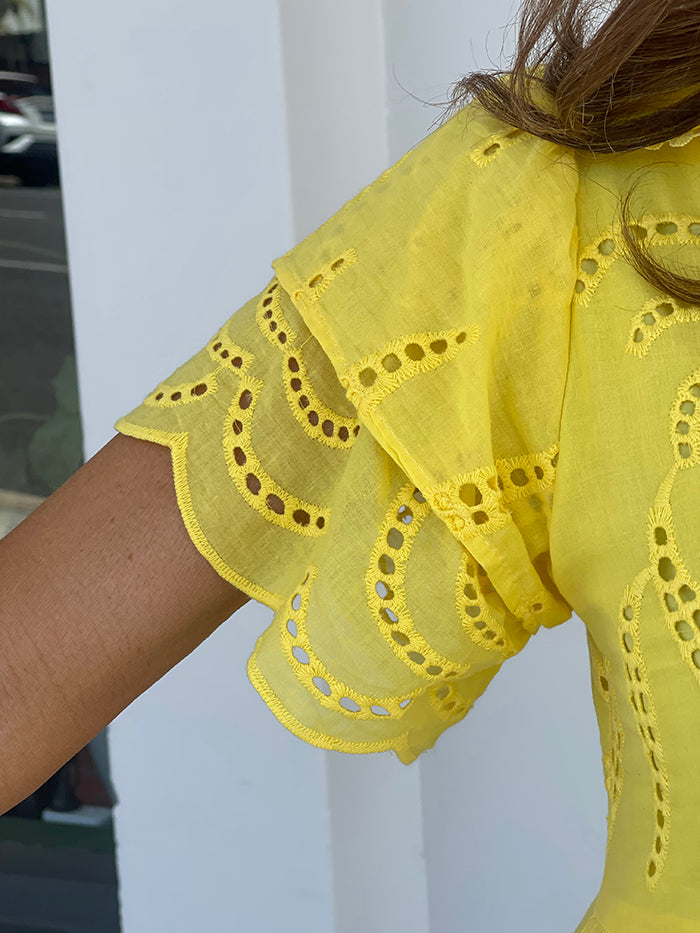 Broderie Anglaise Dress - Yellow