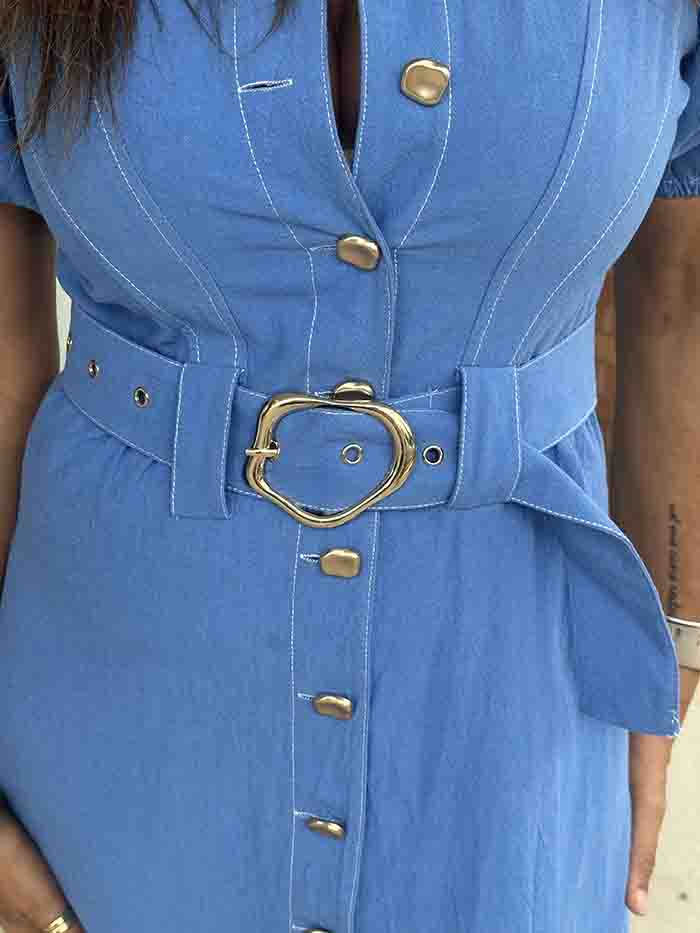 Blue dress with buttons best sale