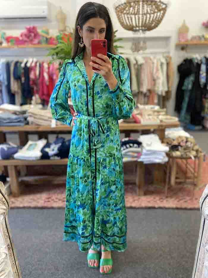 Cherise Flora Dress - Blue Green