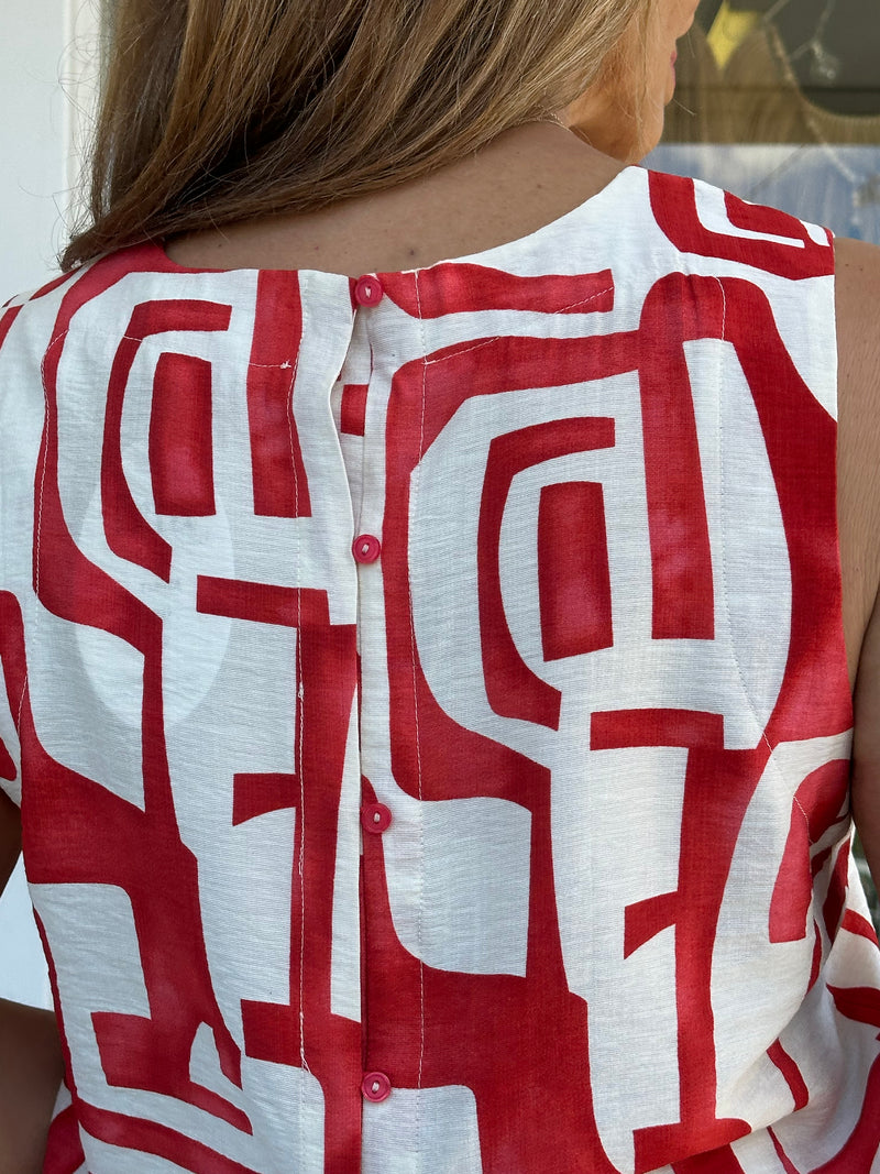 Red Geometric Print Top