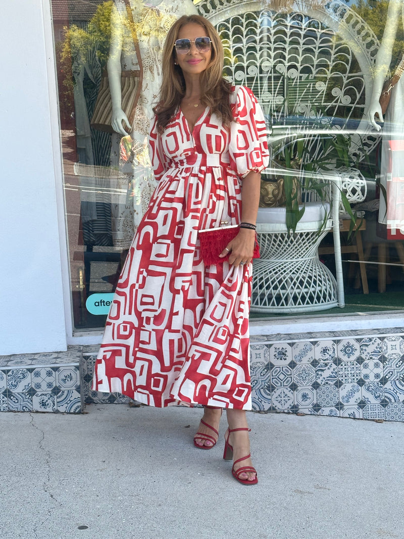 Red Geometric Print Dress