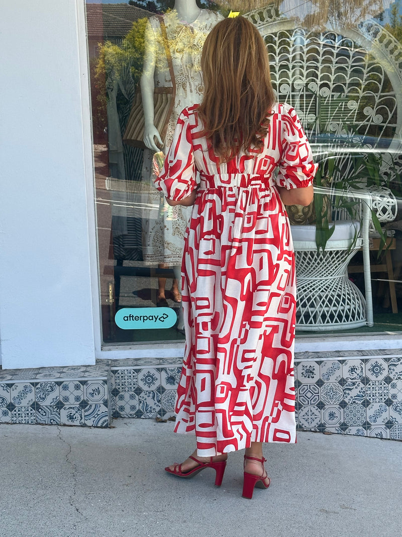 Red Geometric Print Dress