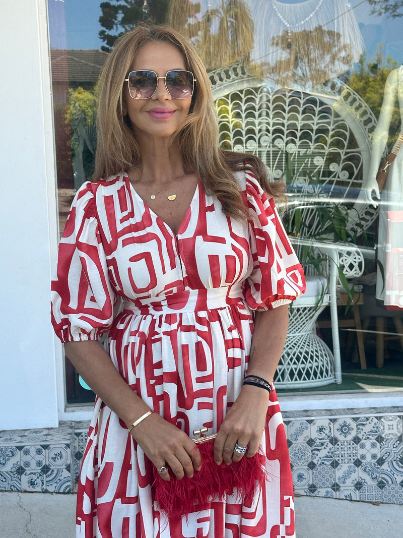 Red Geometric Print Dress