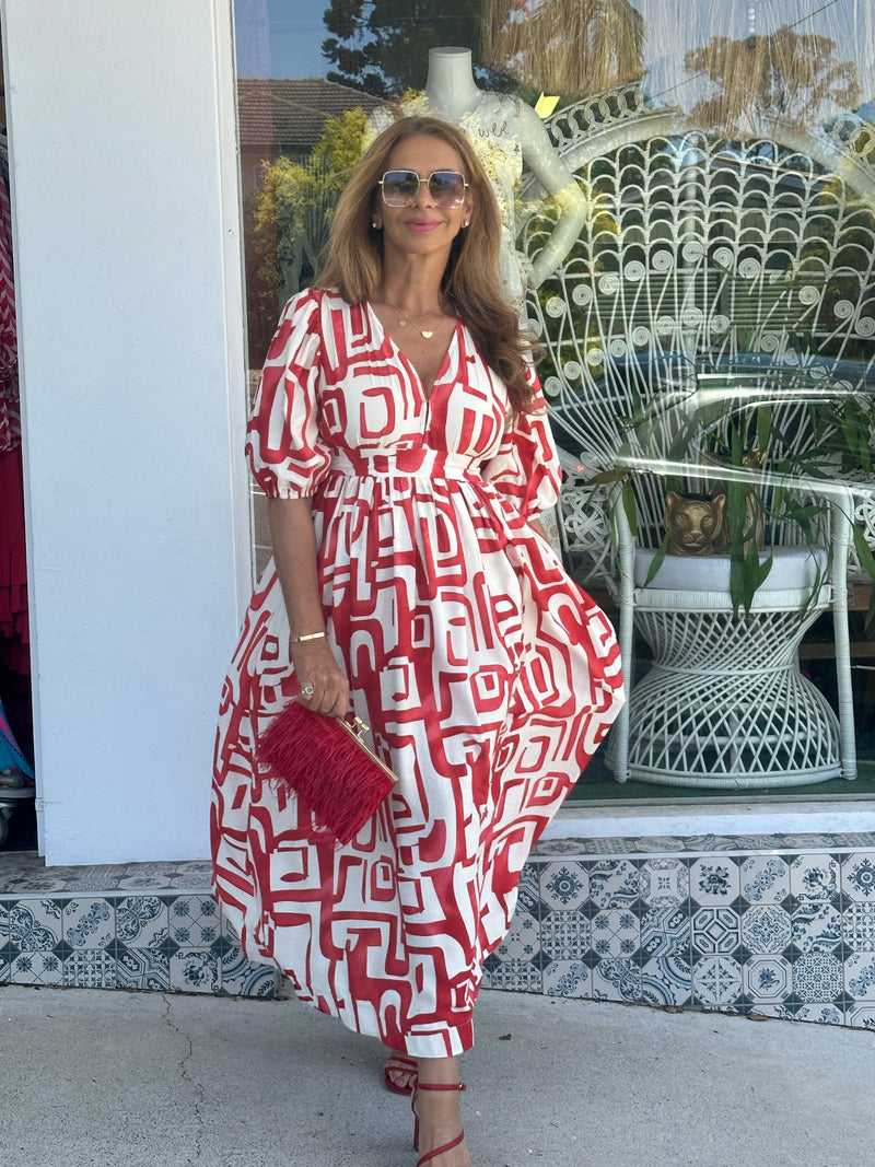 Red Geometric Print Dress