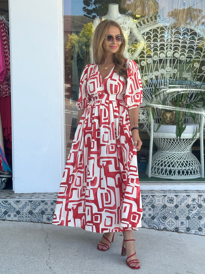 Red Geometric Print Dress