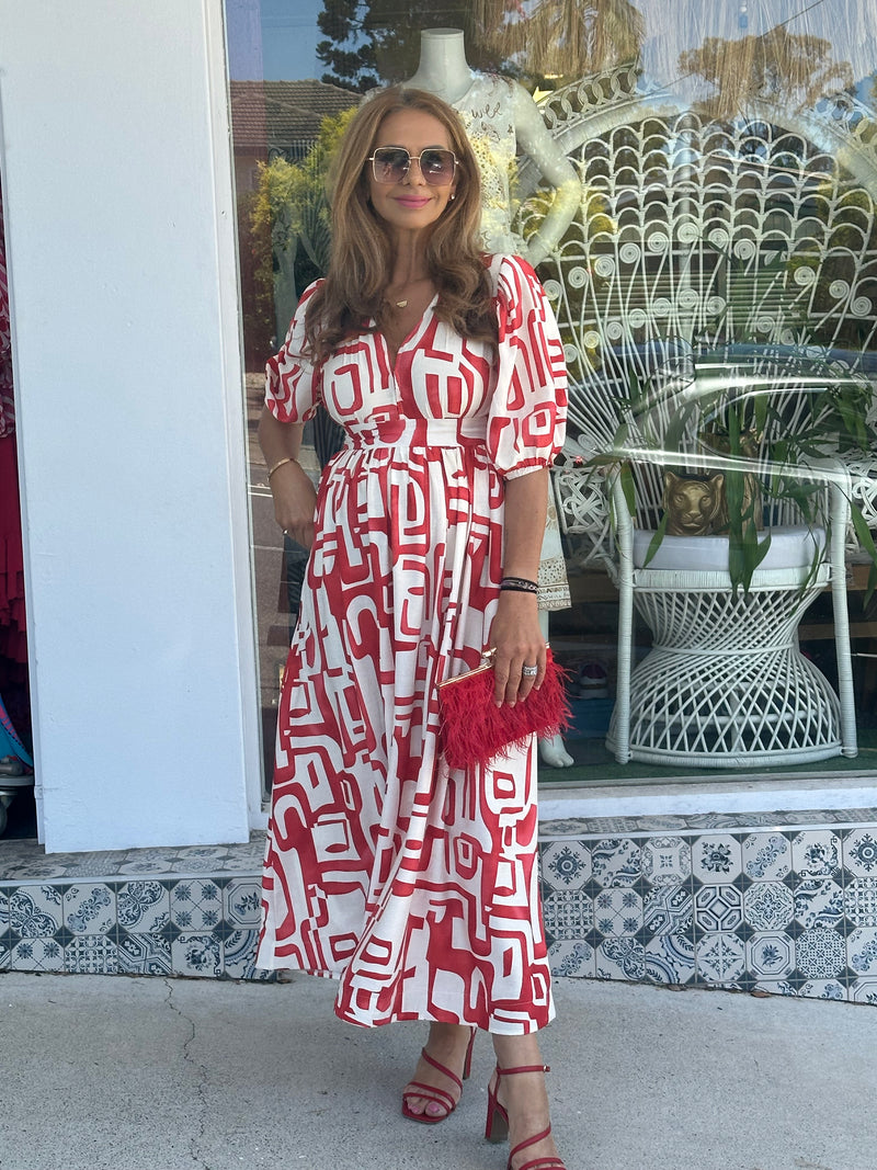 Red Geometric Print Dress