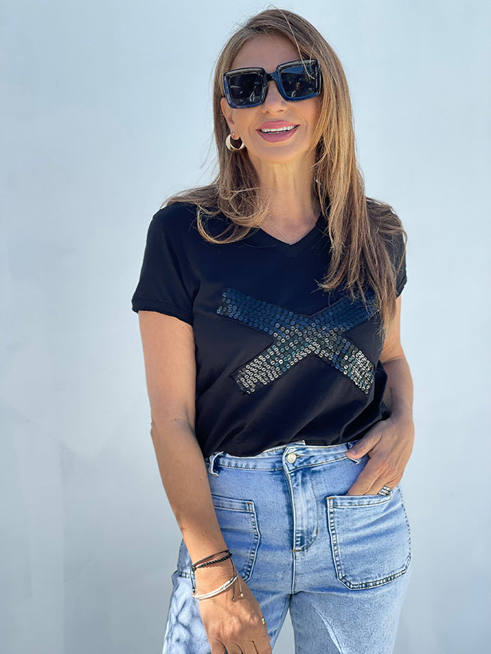 Wanderlust Sequin Tee - Black