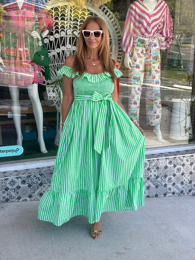 Maldives Ruffle Dress - Lime Green