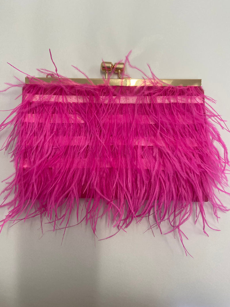 Cher Feather Clutch - Neon Pink