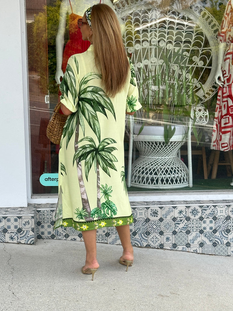 Palm Print Shirt Dress