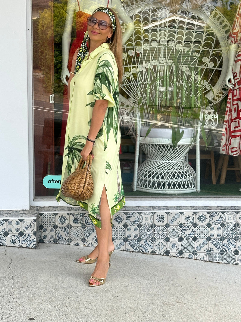 Palm Print Shirt Dress